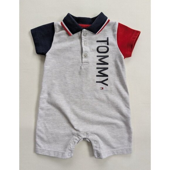 Tommy Hilfigure Baby Boy Polo Romper In Grey Size 6-9 Months - Picture 1 of 5